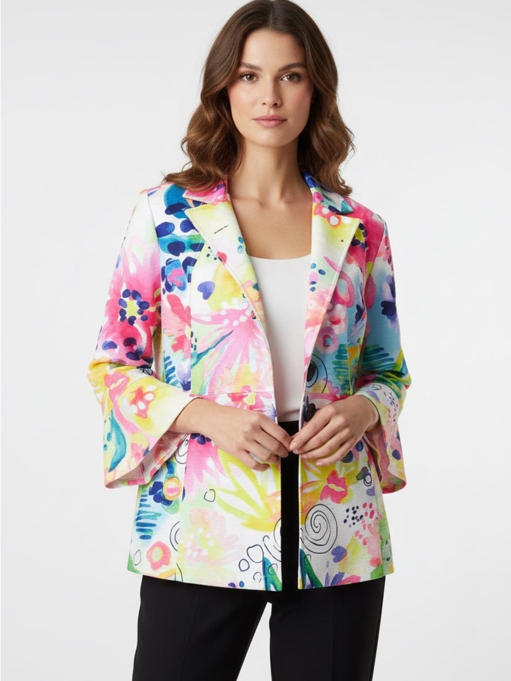 Ali Miles Multicolor Floral Watercolor Blazer